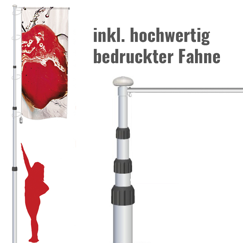 HAMKU Teleskop Fahnenmast 3m - Tragbarer Flaggenstock Mit 6 Clips Für Camping & Reisen